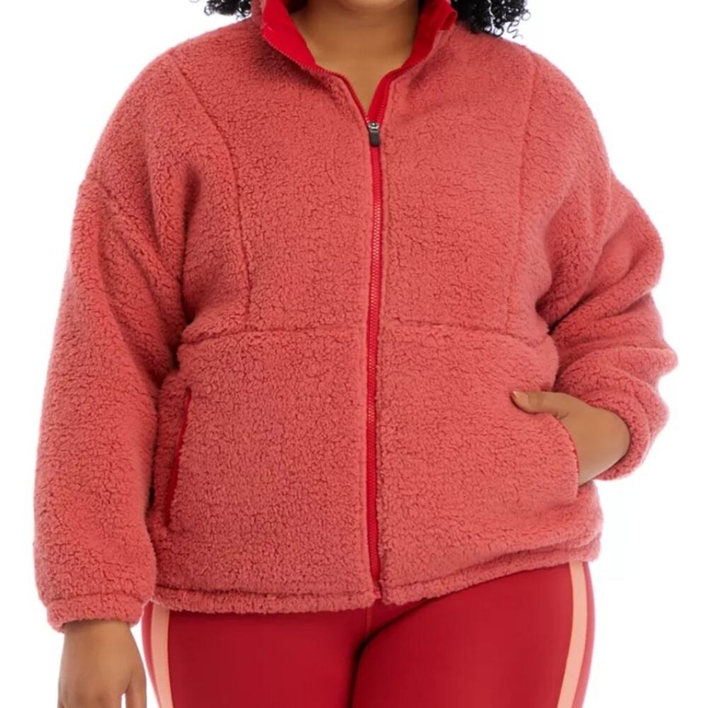 NWT ZELOS Plush Sherpa Full Zip Jacket Women's Medium Rose Rouge Long Sleeves‎